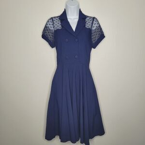 Gown town dark blue stretch retro vintage vibes flirty mesh dress size small